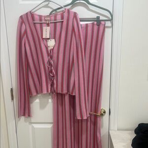 Pink and green Striped Knit Set